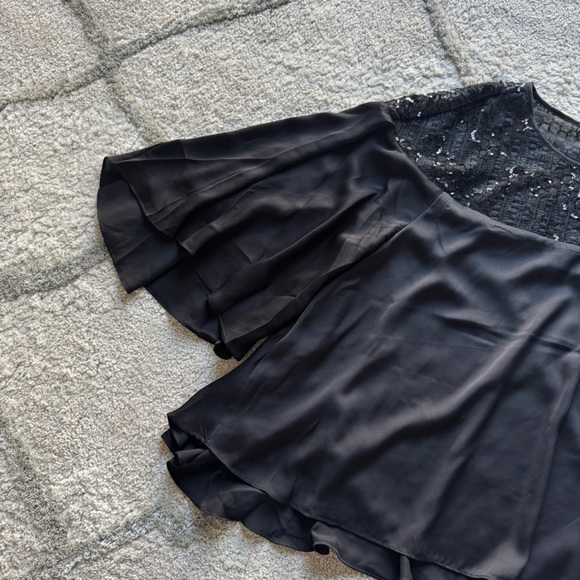 Catherine Malendrino Cora black sequin silky top party blouse flutter XL new - Picture 6 of 9